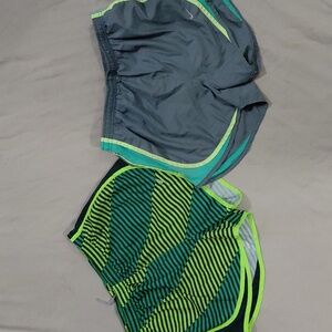 Nike Pair Of Dri-fit Running Shorts-  Black/ Green And Gray/ Green Medium